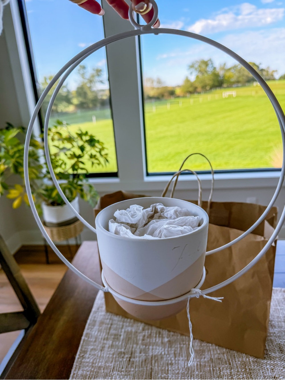 White & Cream Hanging Planter by